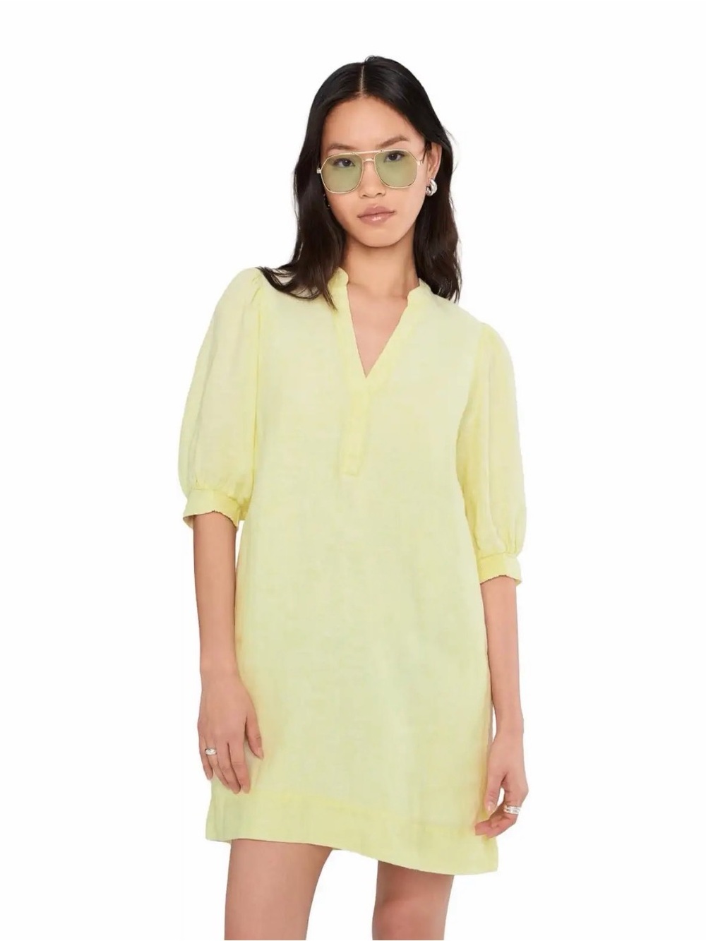 Lilly Pulitzer Mialeigh Linen Dress in Yellow Limoncello x Resort White